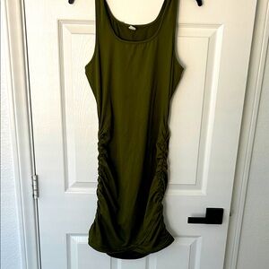 Olive Green Sleeveless Ruched Dress